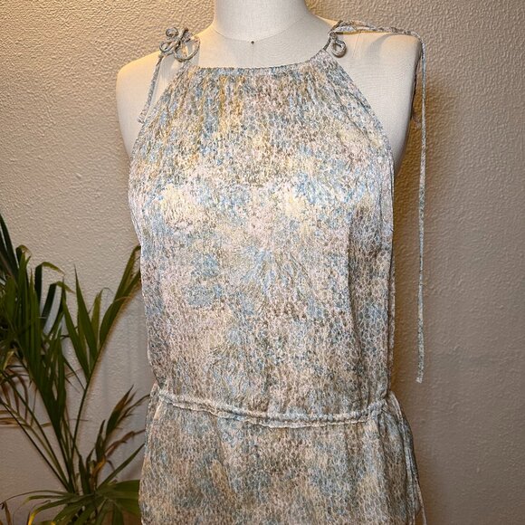 NWT H&M Strappy Halter Top Cinched Waist Satin Pastel Light Floral Blouse - Picture 1 of 6